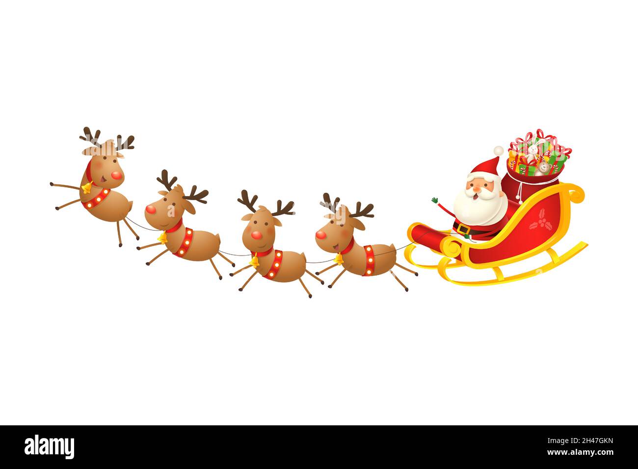 Niedlich und glücklich Santa Schlitten mit Geschenken feiern Weihnachtsfeiertage - Vektor-Illustration isoliert Stock Vektor