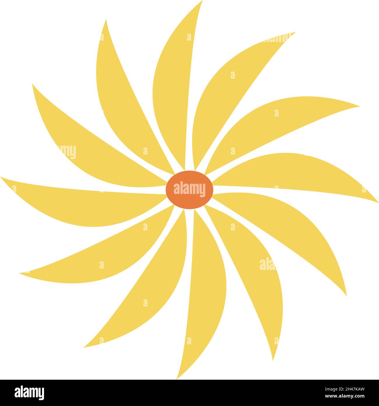 Gelbe Blume mit dünnen Blütenblättern, Illustration, Vektor, auf weißem Hintergrund. Stock Vektor