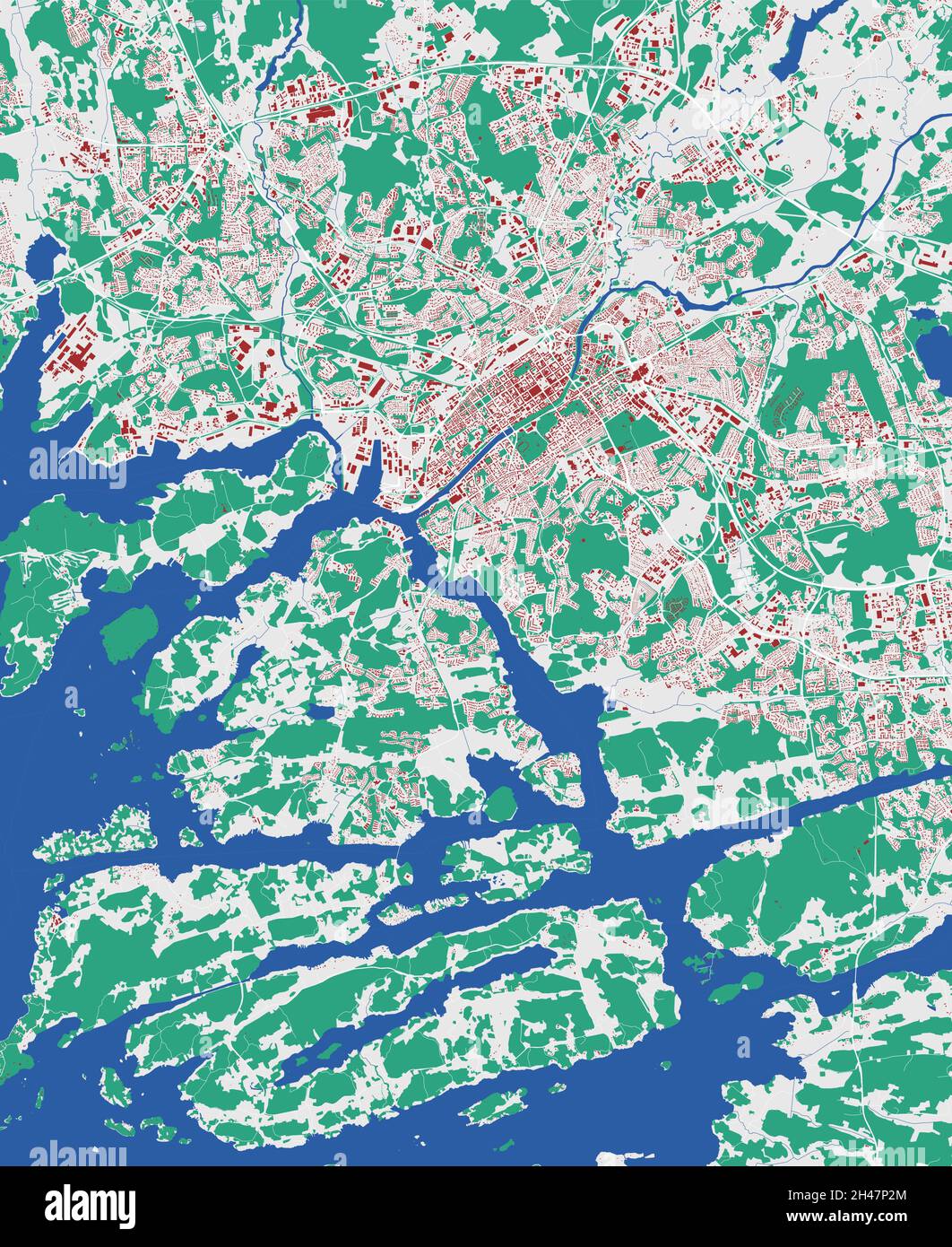 Turku-Vektorkarte. Detaillierte Karte des Verwaltungsgebiets der Stadt Turku. Stadtbild-Panorama. Lizenzfreie Vektorgrafik. Übersichtskarte mit Gebäuden, wa Stock Vektor