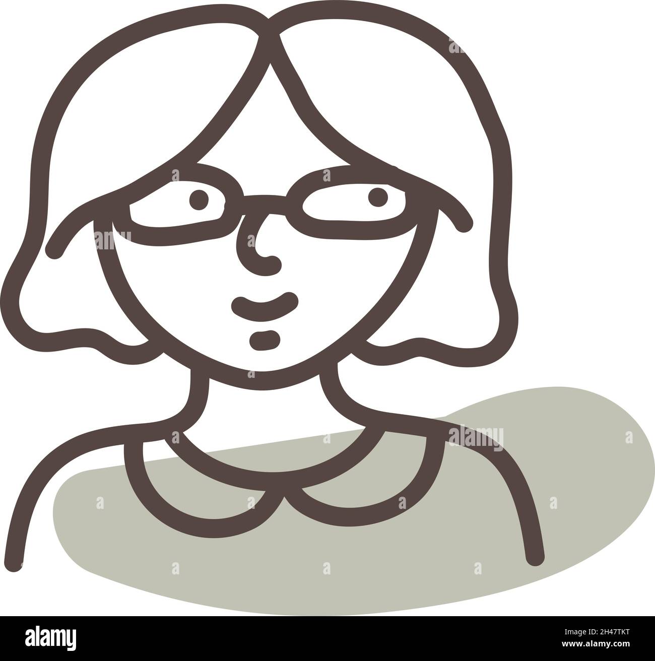 Frau mit kurzen Haaren und Brille, Illustration, Vektor, auf weißem Hintergrund. Stock Vektor