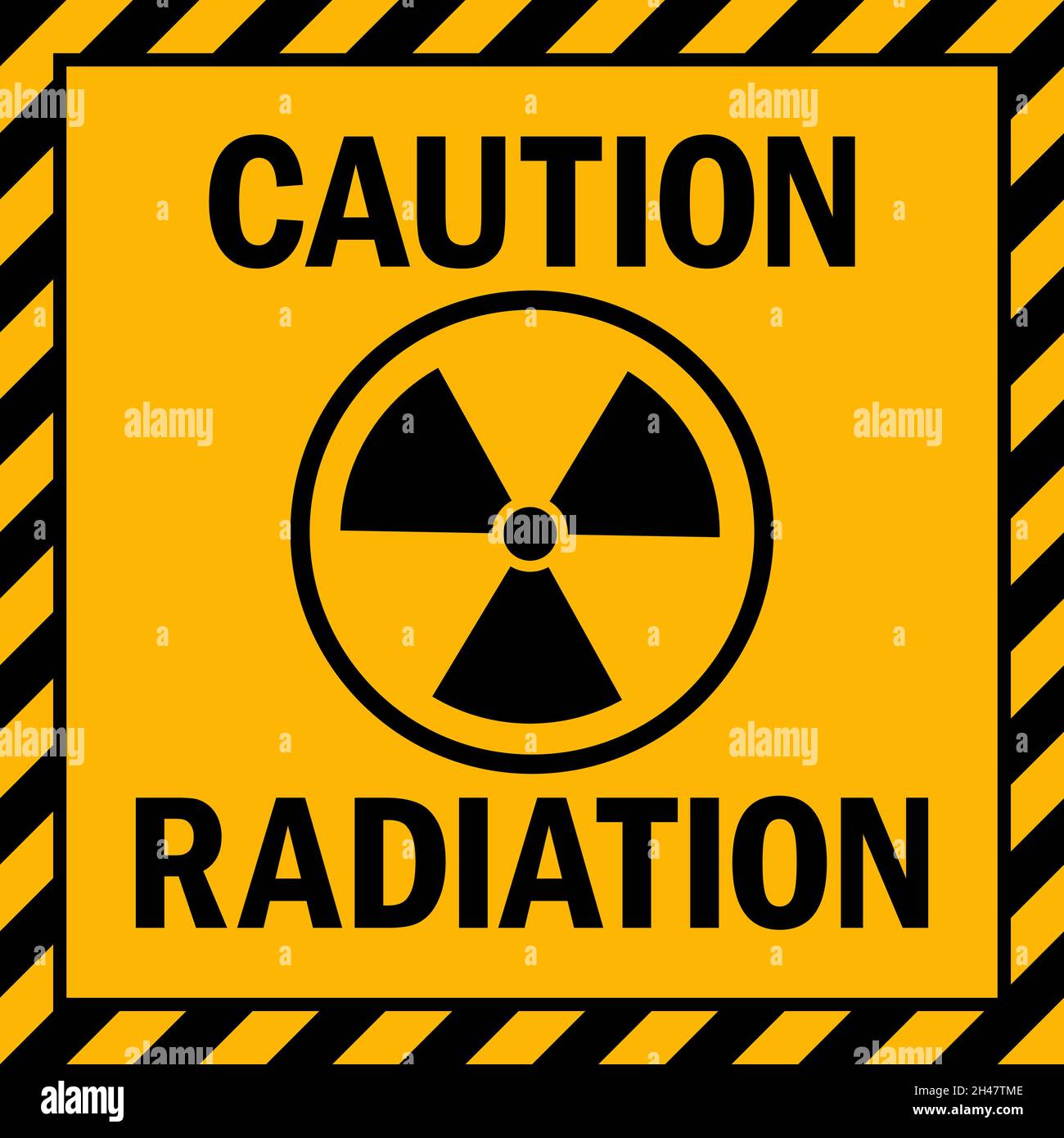 Warnschild für Strahlungsgefahr mit Hintergrund aus Betonstreifen. Stock Vektor