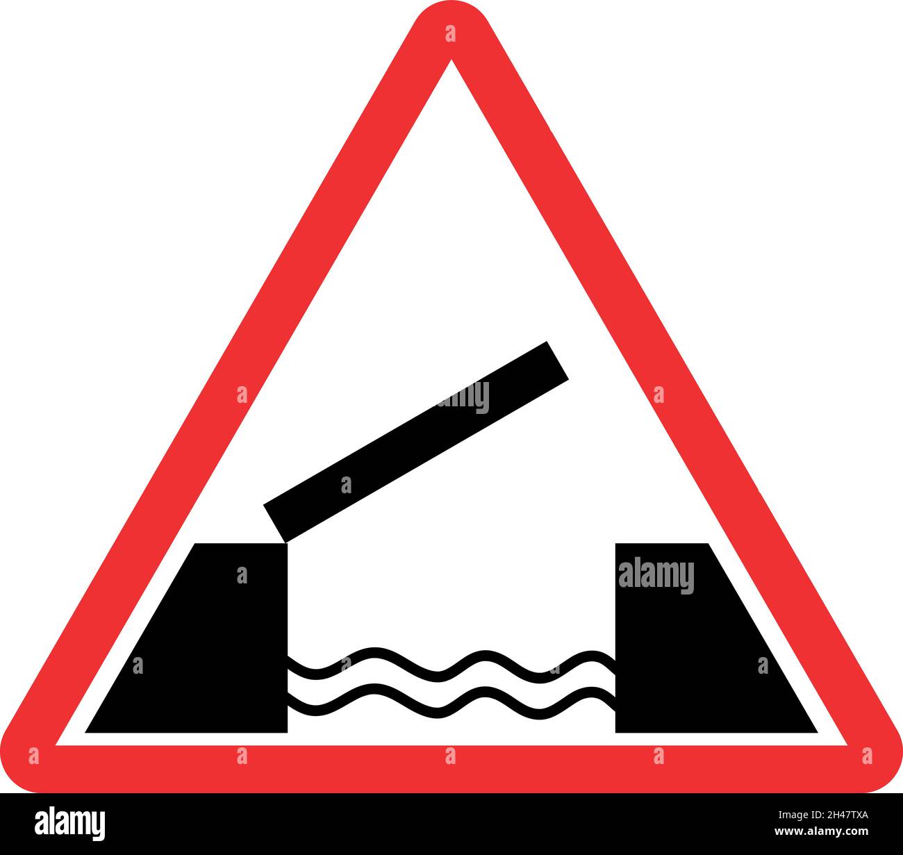 Schwenken Sie die Brücke vor dem Straßenschild. Verkehrszeichen und Symbole. Stock Vektor
