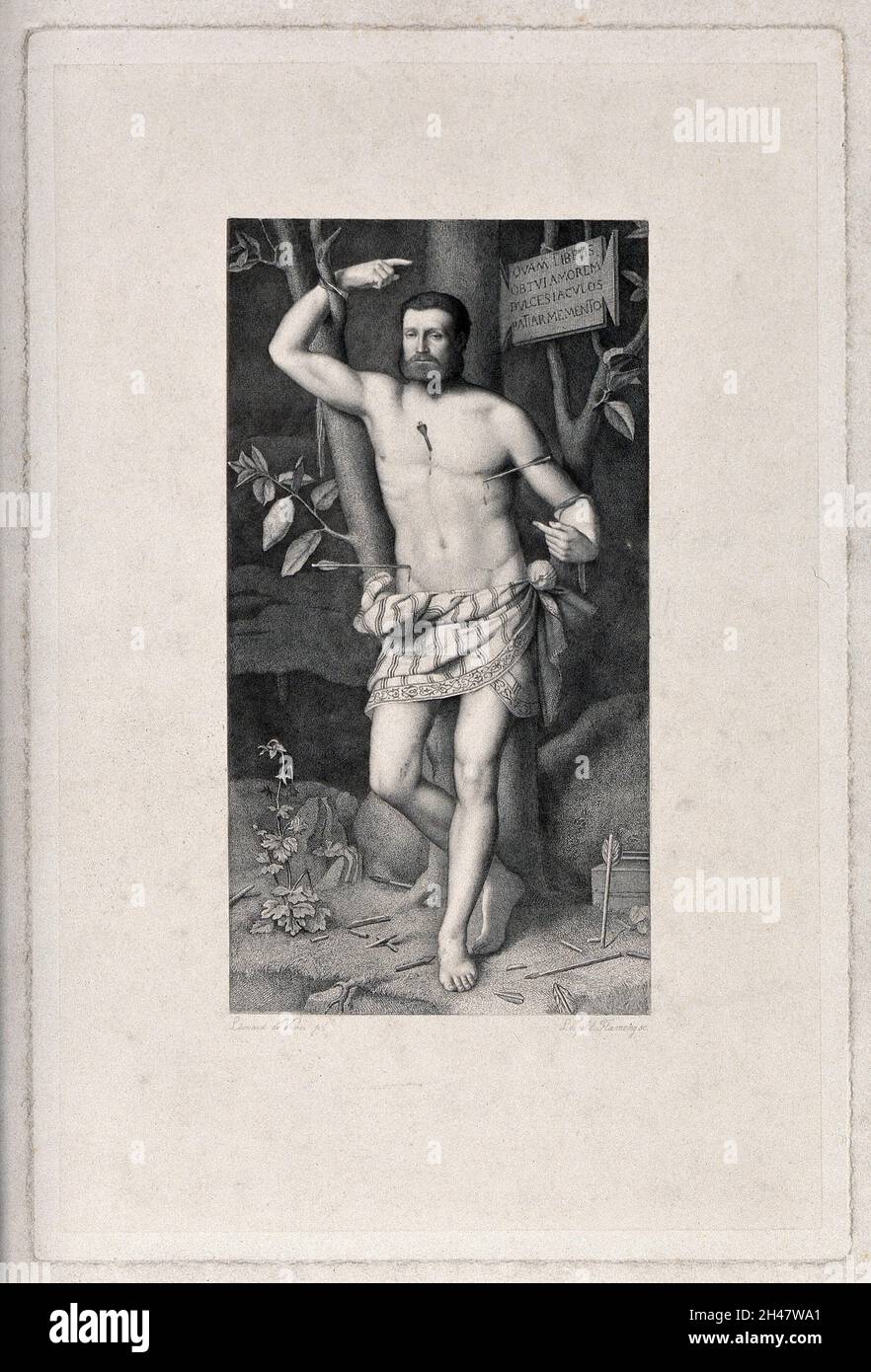 Martyrium des heiligen Sebastian. Stich von L. Flameng nach Leonardo da Vinci (?). Stockfoto