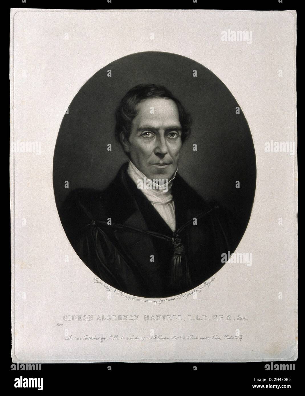 Gideon Algernon Mantell. Mezzotint von W. T. Davey nach P. A. T. Senties nach J. Mayall. Stockfoto