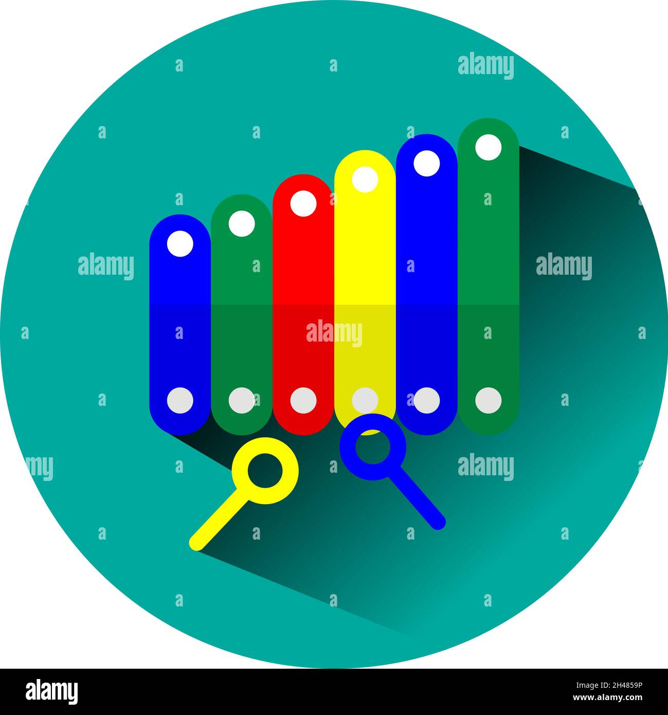 Buntes Xylophon, Illustration, Vektor, auf weißem Hintergrund. Stock Vektor