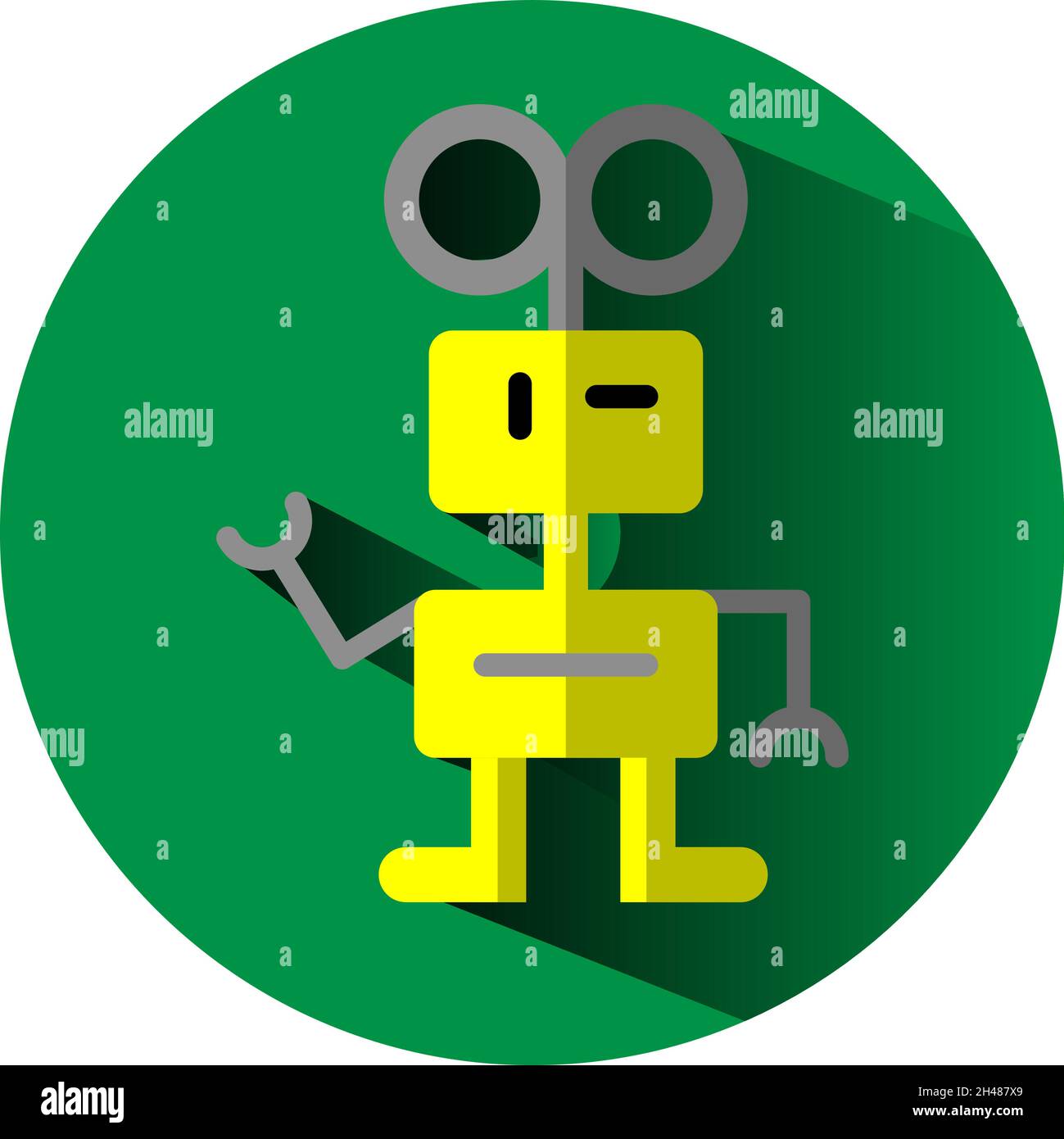 Gelbes Roboterspielzeug, Illustration, Vektor, auf weißem Hintergrund. Stock Vektor