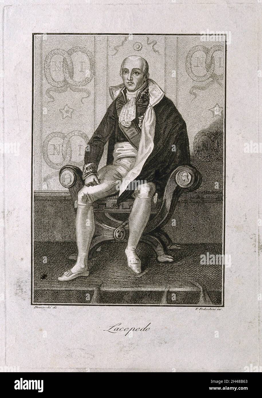 Bernard Germain Étienne de la Ville-sur-Illon, Comte de Lacépède. Stich von T. Todesschini nach Demarchi. Stockfoto