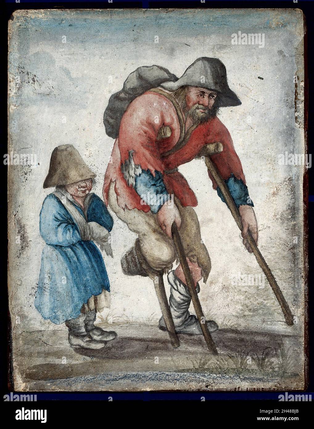 Ein umherziehender Verkäufer mit Zylinderhut und zerlumpter Kleidung, der Süßigkeiten oder Kuchen aus einem Korb unter seinem Arm verkauft. Radierung von J.T. Smith, 1815. Stockfoto