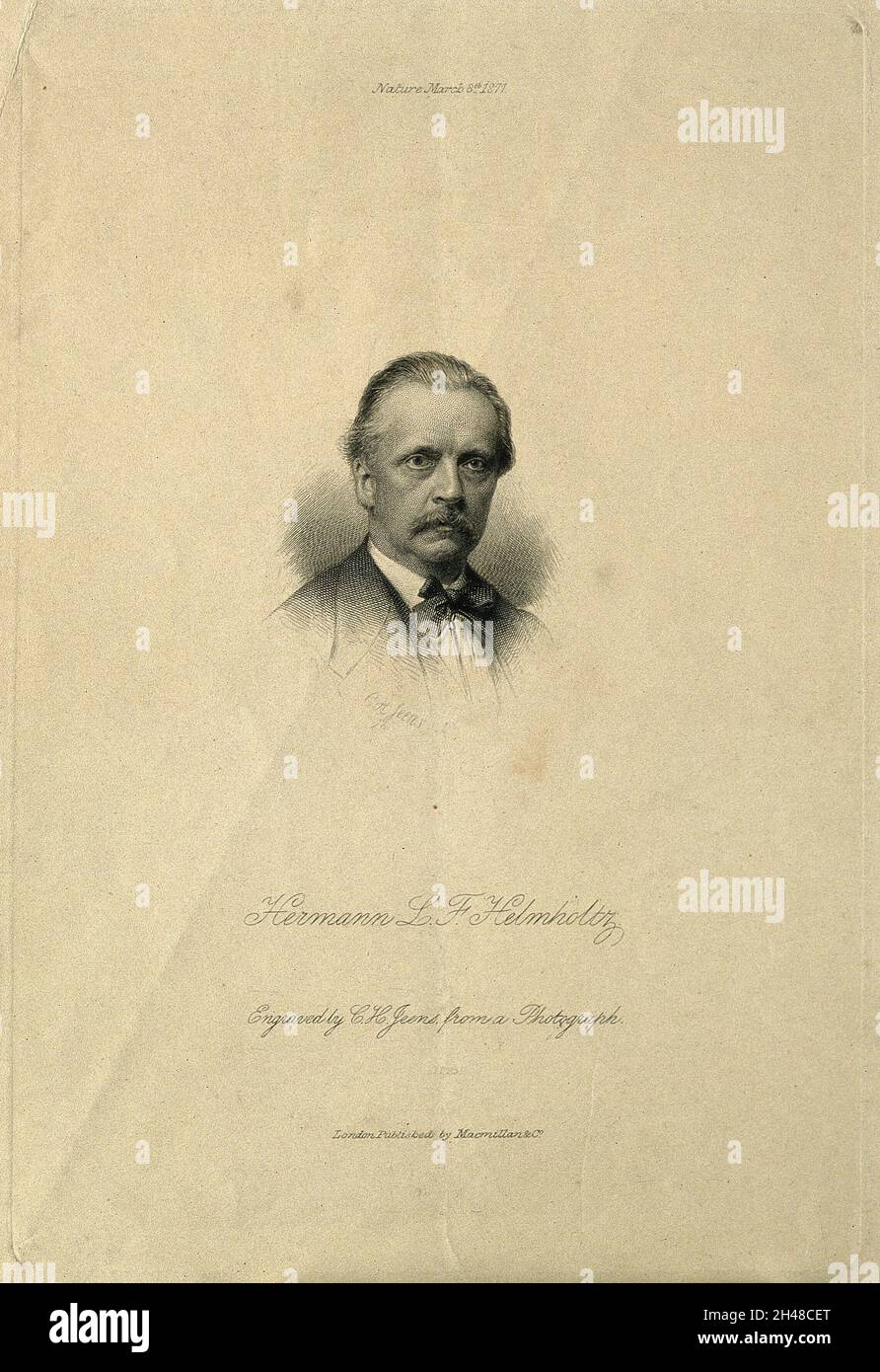 Hermann Ludwig Ferdinand von Helmholtz. Kupferstich von C. H. Jeens, 1871. Stockfoto