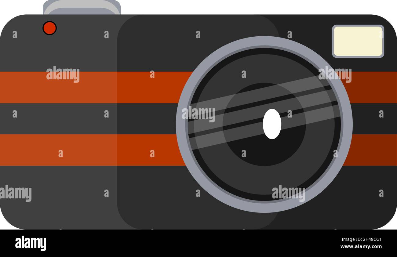Schwarze Kamera, Illustration, Vektor auf weißem Hintergrund. Stock Vektor