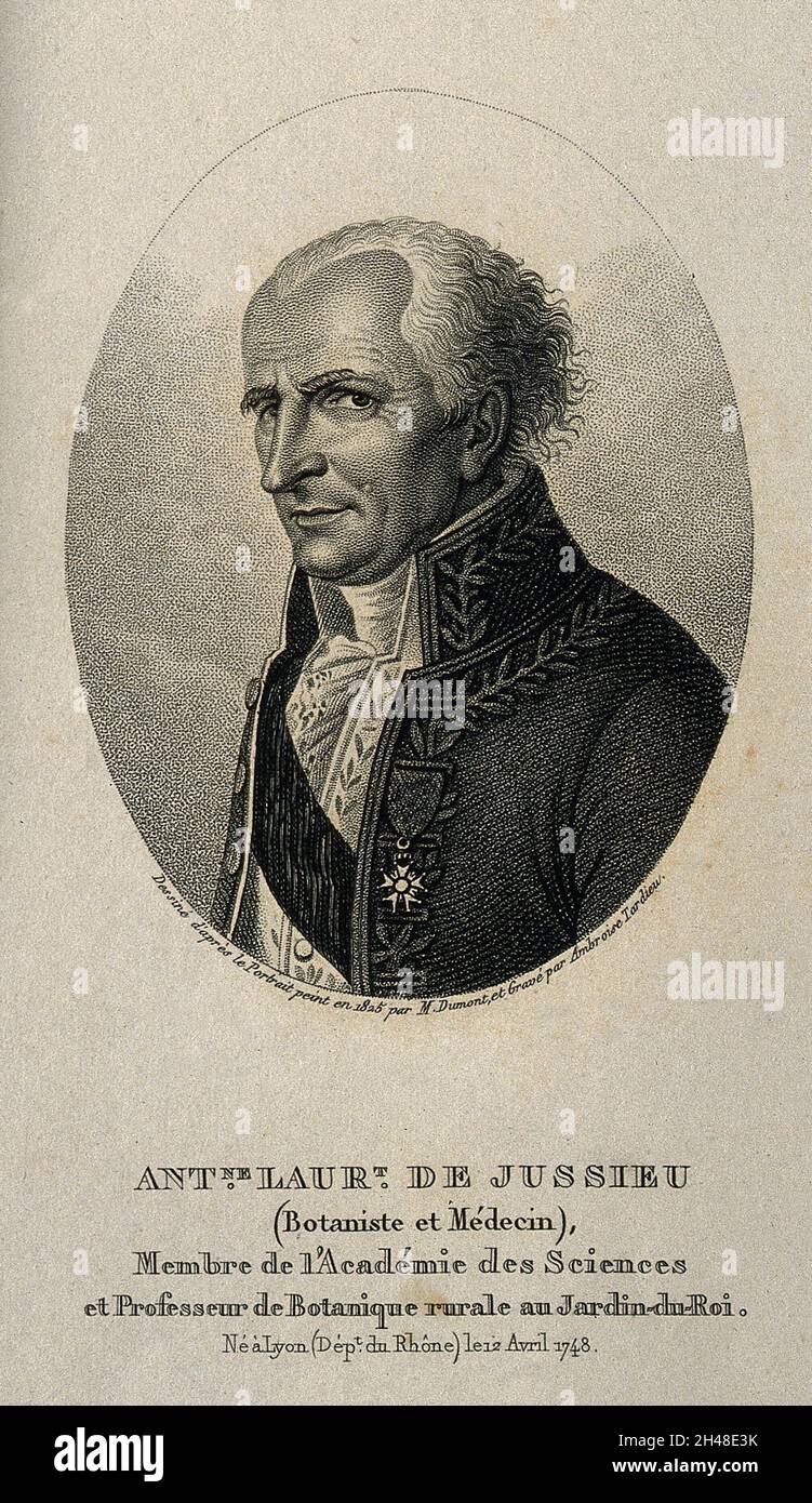 Antoine Laurent de Jussieu. Kupferstich von A. Tardieu nach M. Dumont, 1825. Stockfoto