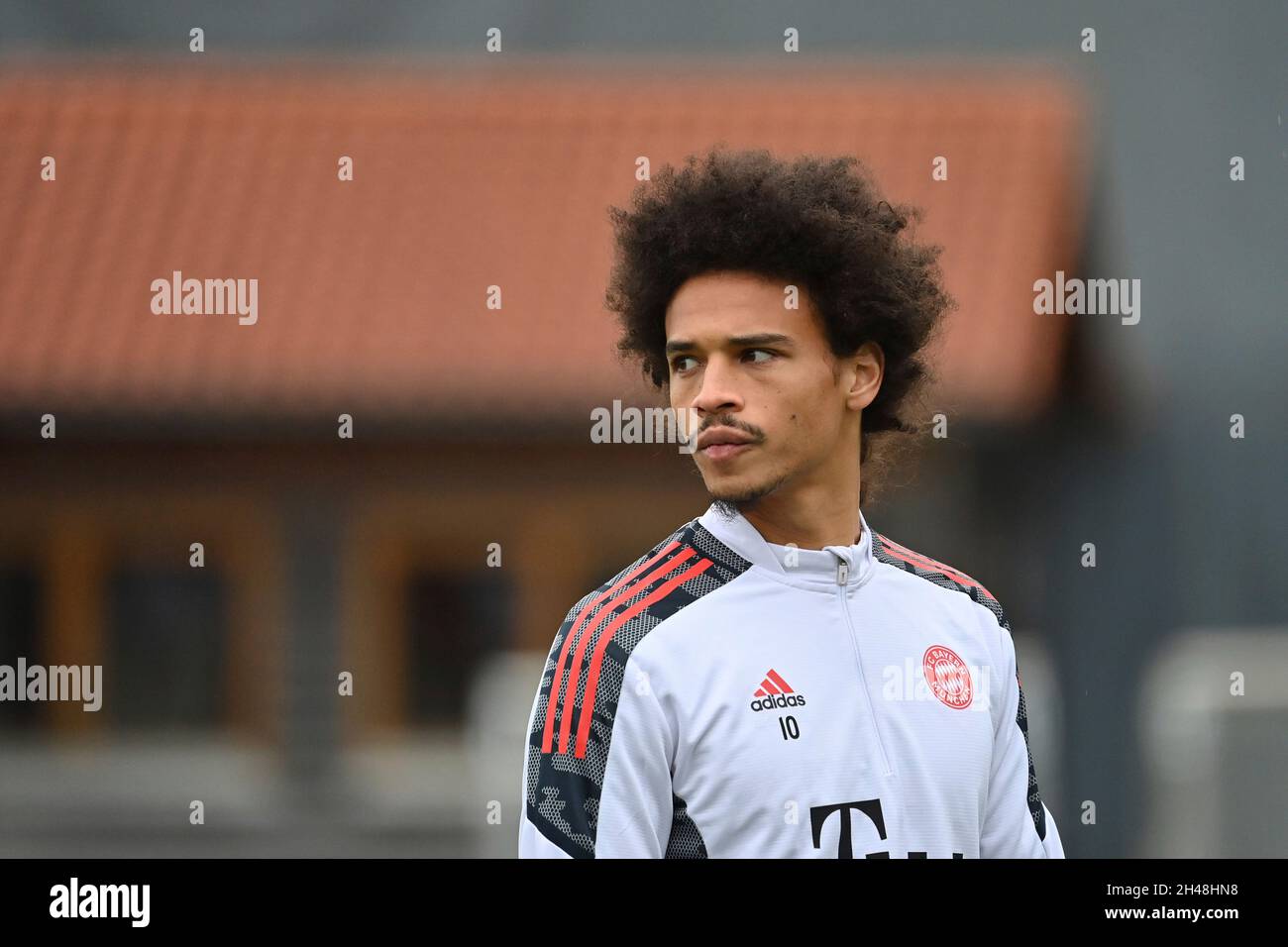 München, Deutschland. November 2021. Leroy SANE (FC Bayern München), Aktion, Einzelbild, Einzelbild beschnitten, Porträt, Hochformat, Hochformat. Fußball Champions League/FC Bayern München - SL Benfica Lisbon München, Abschlusstraining am 01.11.2021 Credit: dpa/Alamy Live News Stockfoto