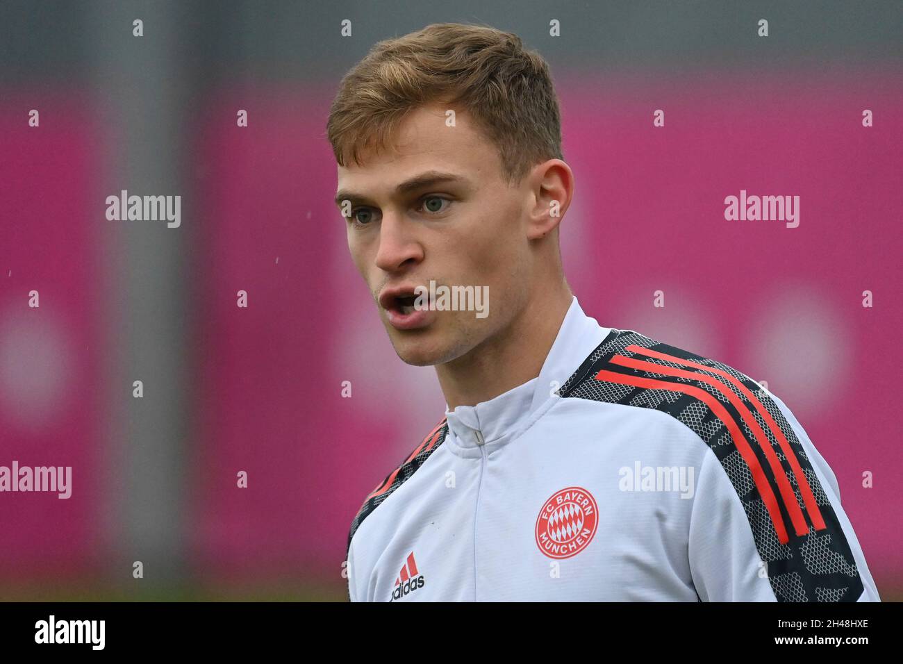 München, Deutschland. November 2021. Joshua KIMMICH (FC Bayern München), Aktion, Einzelbild, Einzelmotiv beschnitten, Porträt, Hochformat, Hochformat. Fußball Champions League/FC Bayern München - SL Benfica Lisbon München, Abschlusstraining am 01.11.2021 Credit: dpa/Alamy Live News Stockfoto