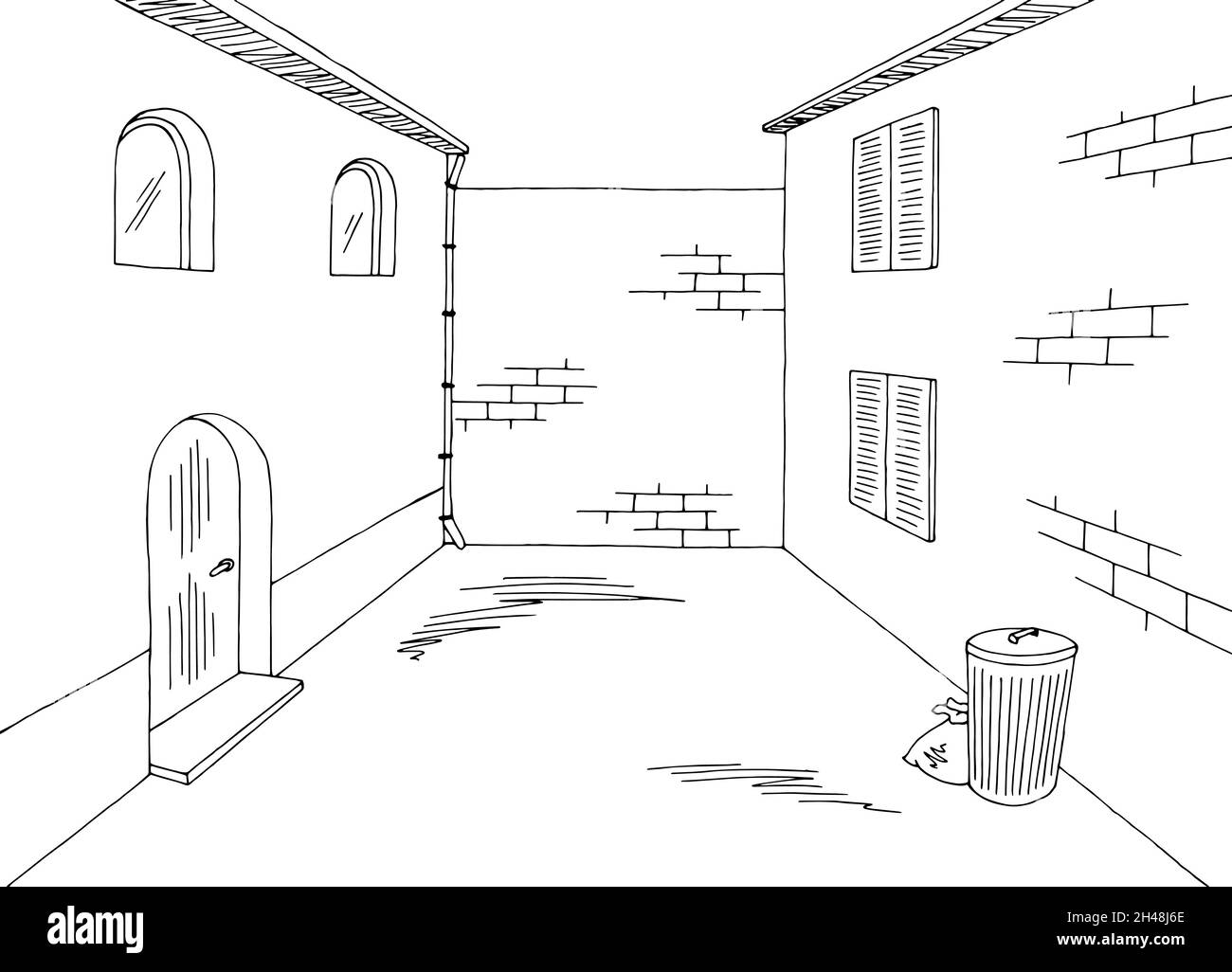 Sackgasse Straße Grafik schwarz weiß Stadt Landschaft Skizze Illustration Vektor Stock Vektor