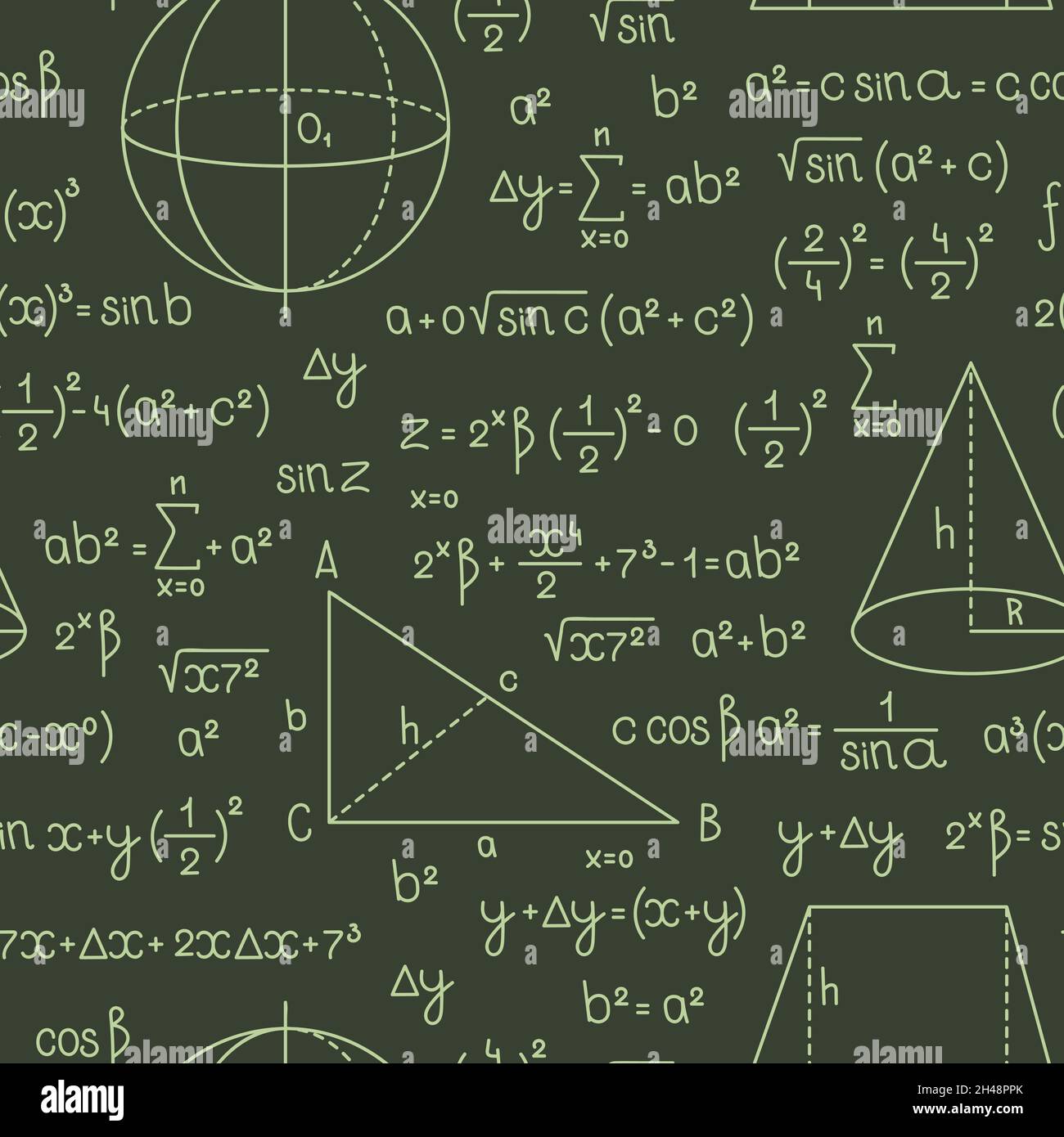 Formelmuster. Mathematische oder geometrische Formeln mit Buchstaben und Zahlen Grafiken und Symbole komplexe wissenschaftliche Diagramme für Trigonometrie grellen Vektor Stock Vektor