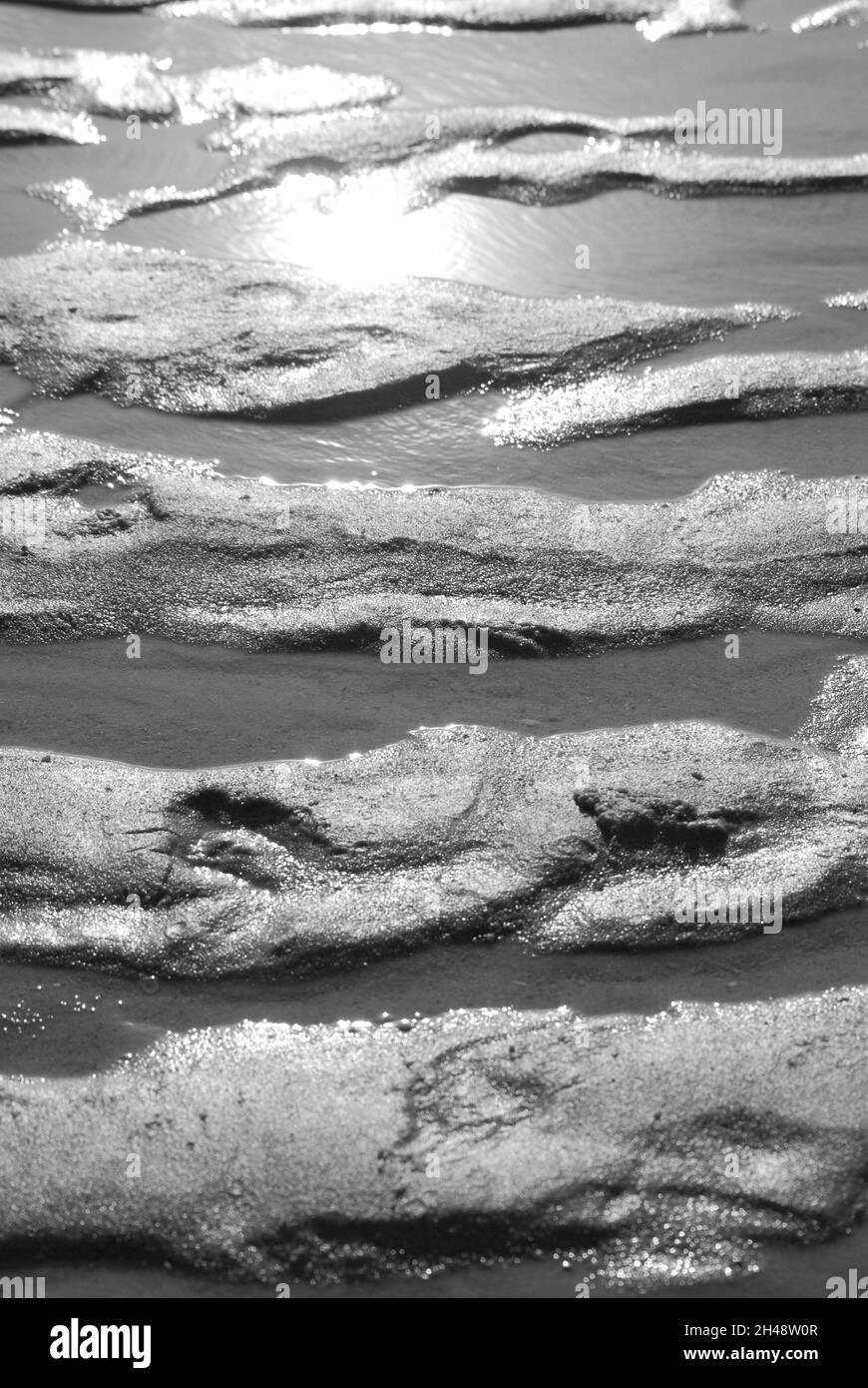 Spuren im Sand Black & White Stockfoto