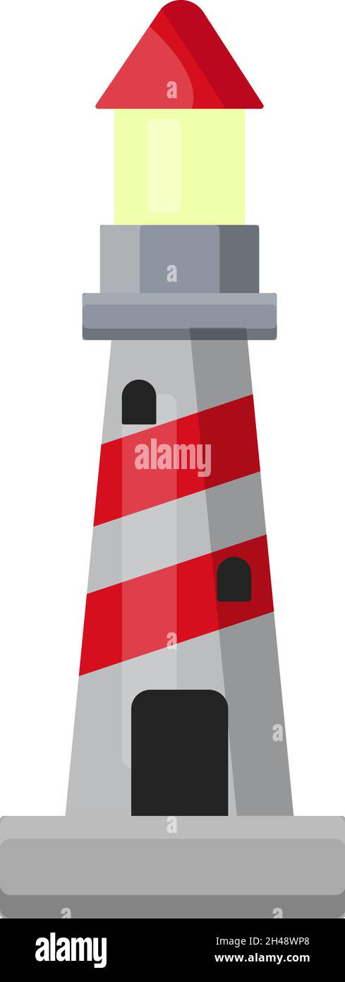 Hoher Leuchtturm, Illustration, Vektor auf weißem Hintergrund. Stock Vektor