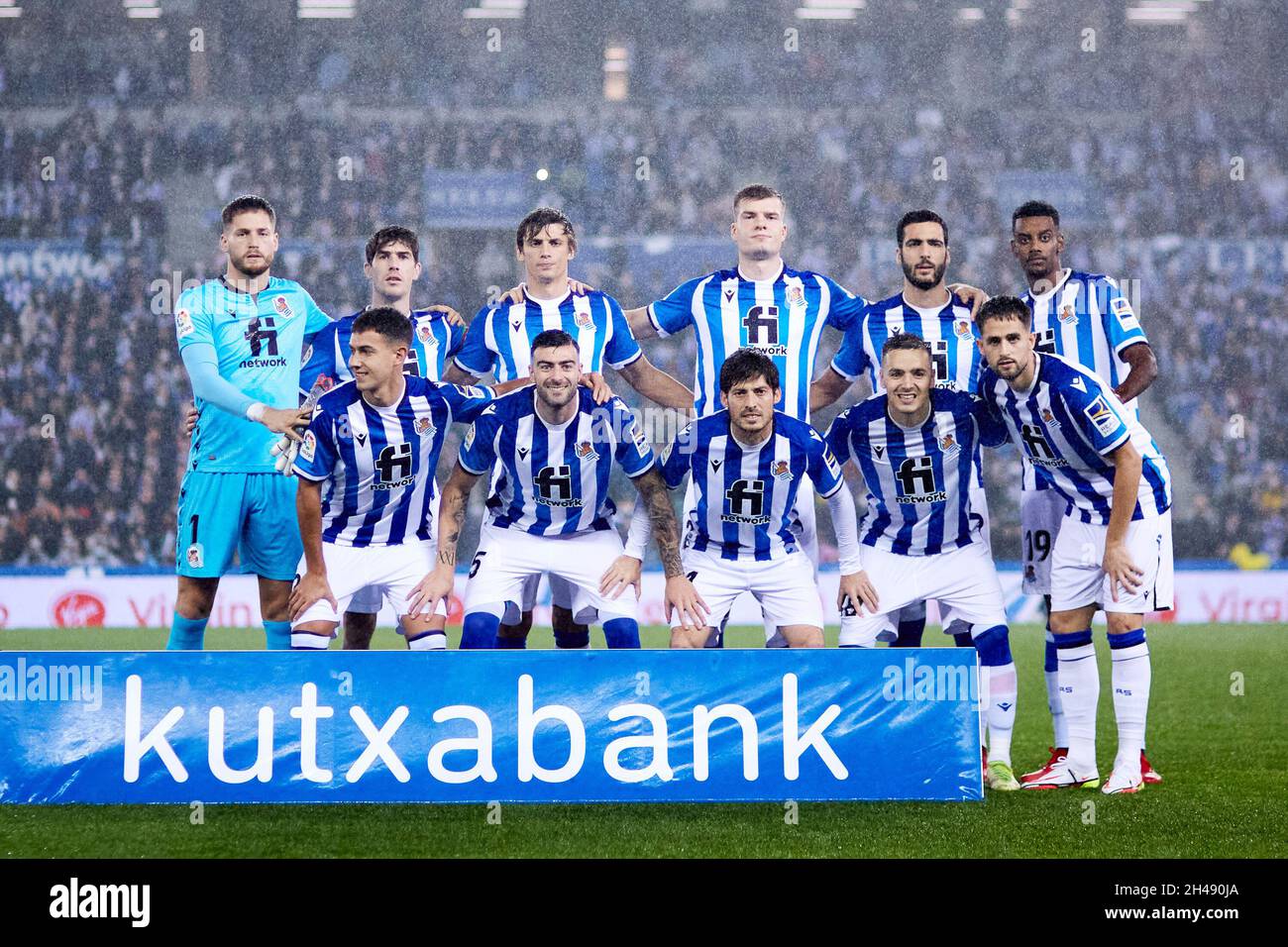 Team von Real Sociedad während des Fußballspiels der spanischen Meisterschaft La Liga zwischen Real Sociedad und Athletic Club am 31. Oktober 2021 in der reale Arena in San Sebastian, Spanien - Foto: Ricardo Larreina/DPPI/LiveMedia Stockfoto