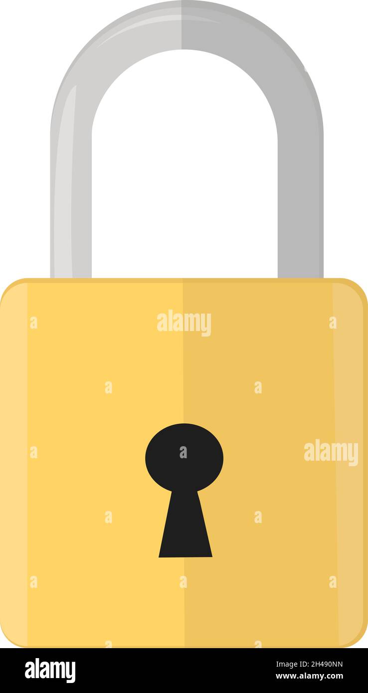 Goldenes Tastenschloss, Illustration, Vektor auf weißem Hintergrund. Stock Vektor