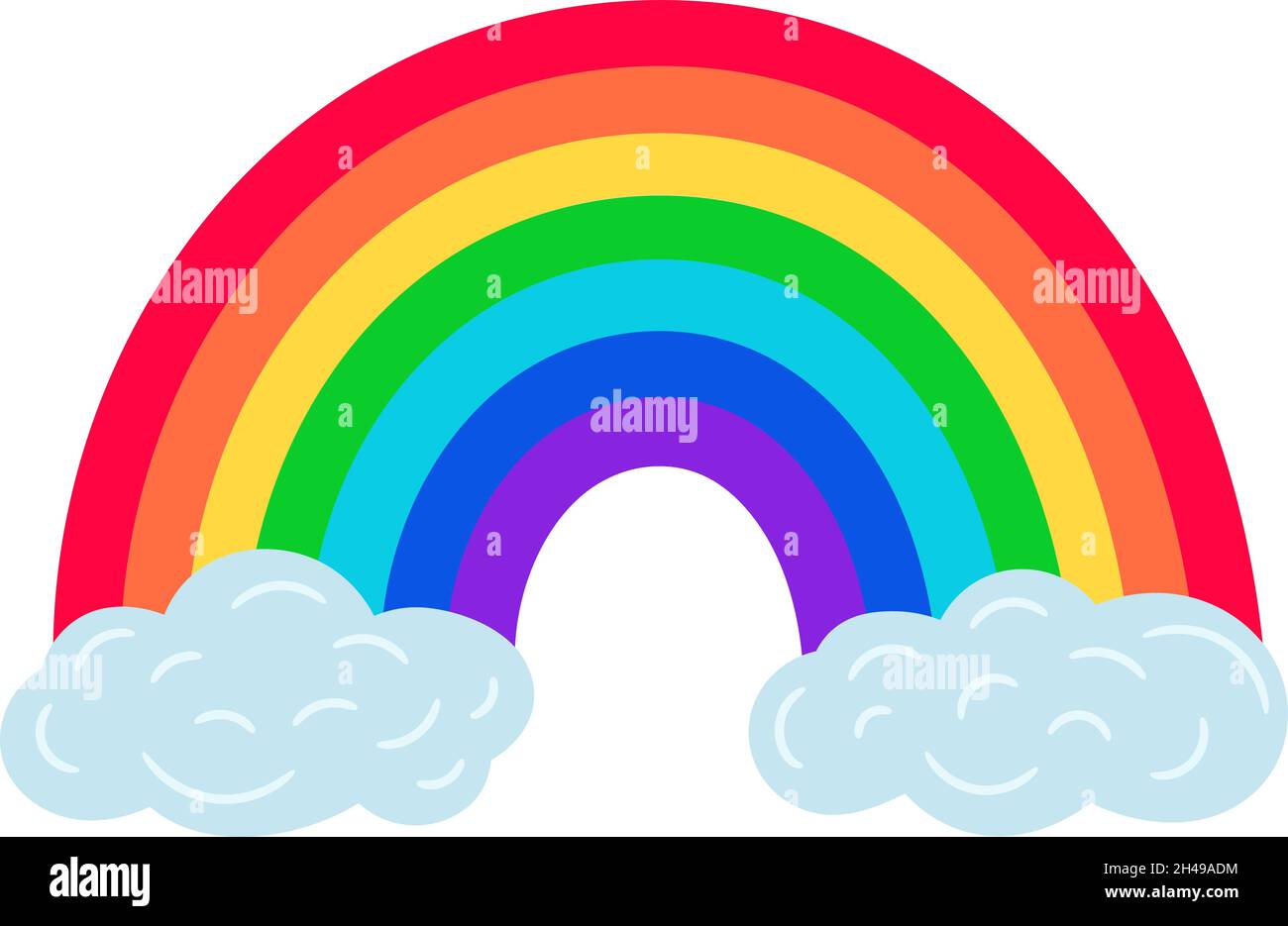Regenbogen auf Wolken. Vektor-Regenbogen Bogen Wolkenenden Symbol Illustration auf weißem Hintergrund, bunten lgbt Stolz diverse Harmonie lebendige Design Konzept einfaches Bild Stock Vektor
