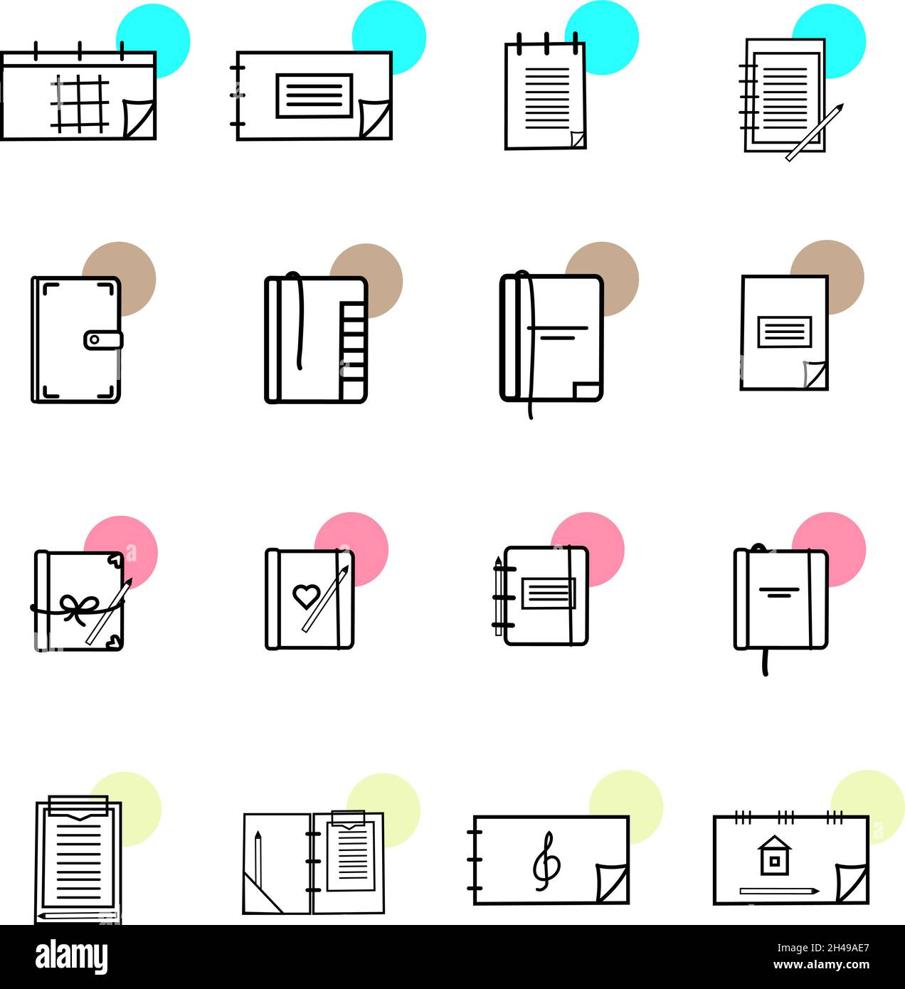 Arten von Notizbüchern, Illustration, Vektor, auf weißem Hintergrund. Stock Vektor