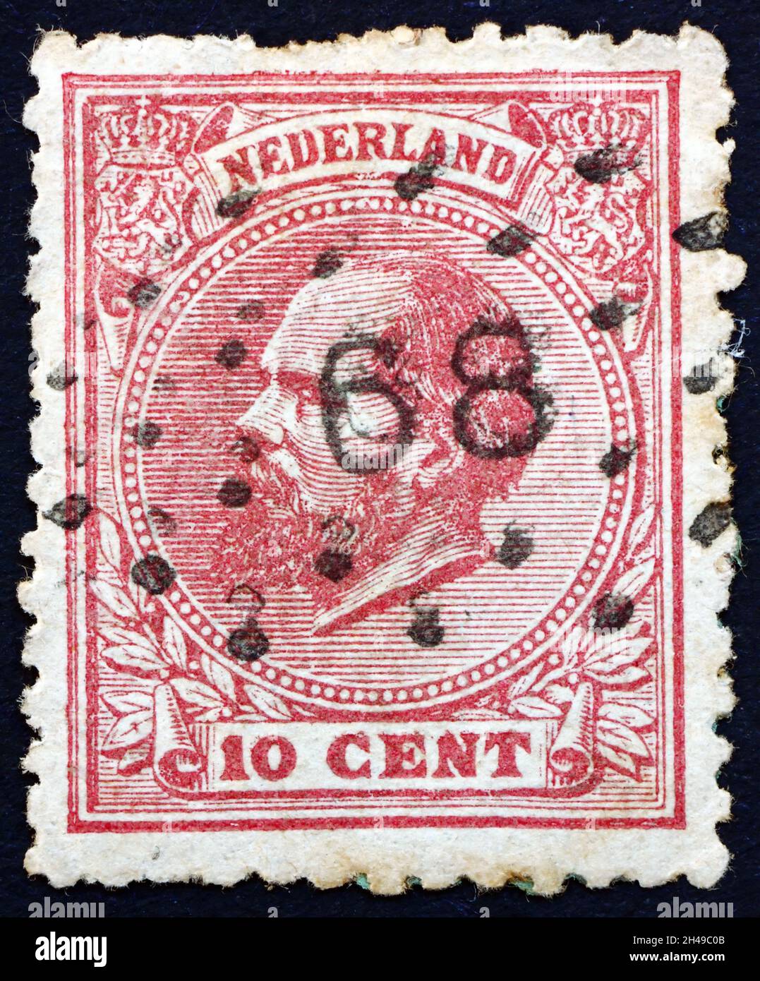 NIEDERLANDE - UM 1872: Eine in den Niederlanden gedruckte Briefmarke zeigt Wilhelm III., König der Niederlande, um 1872 Stockfoto