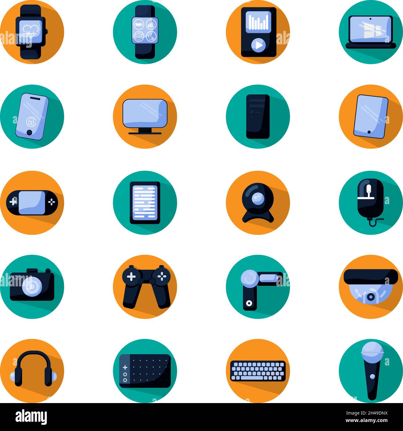 Elektronischer Hardware-Satz, Illustration, Vektor, auf weißem Hintergrund. Stock Vektor