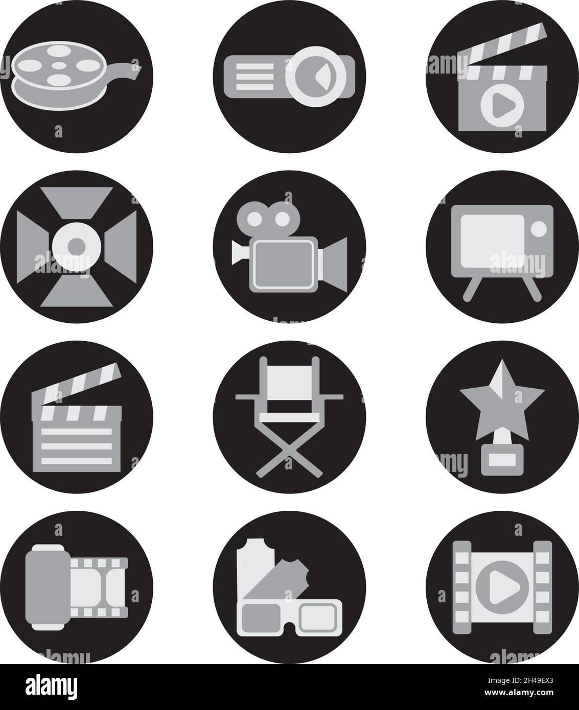 Filmproduktion, Illustration, Vektor, auf weißem Hintergrund. Stock Vektor