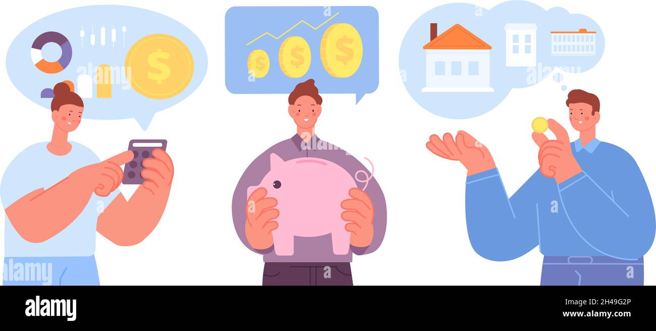 Finanzierungsmöglichkeiten. Sparen Sie Geld, geschäftliche und finanzielle Fähigkeiten. Budgetwirtschaft, Investitionsideen. Planung und Analyse Utter-Vektor-Konzept Stock Vektor