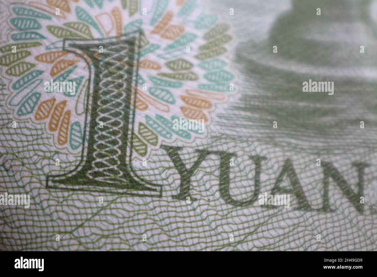 Nahaufnahme einer chinesischen Banknote mit einem Yuan Stockfoto