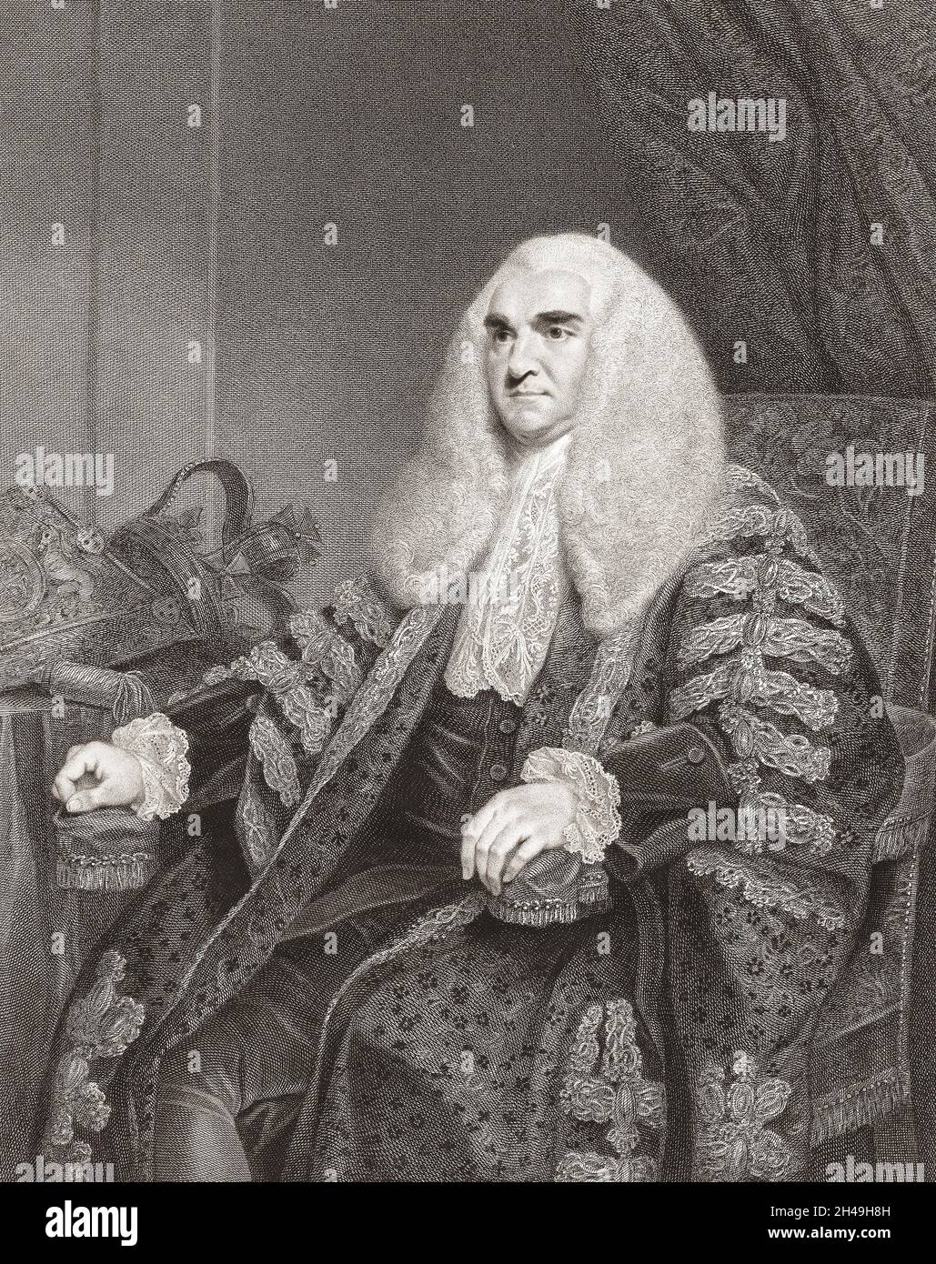 Edward Thurlow, 1. Baron Thurlow, 1731 - 1806. Britischer Anwalt und Tory-Politiker. Vierzehn Jahre lang war er Lord High Chancellor von Großbritannien. Nach einem Druck von Francesco Bartolozzi aus dem Gemälde von Sir Joshua Renolds. Stockfoto