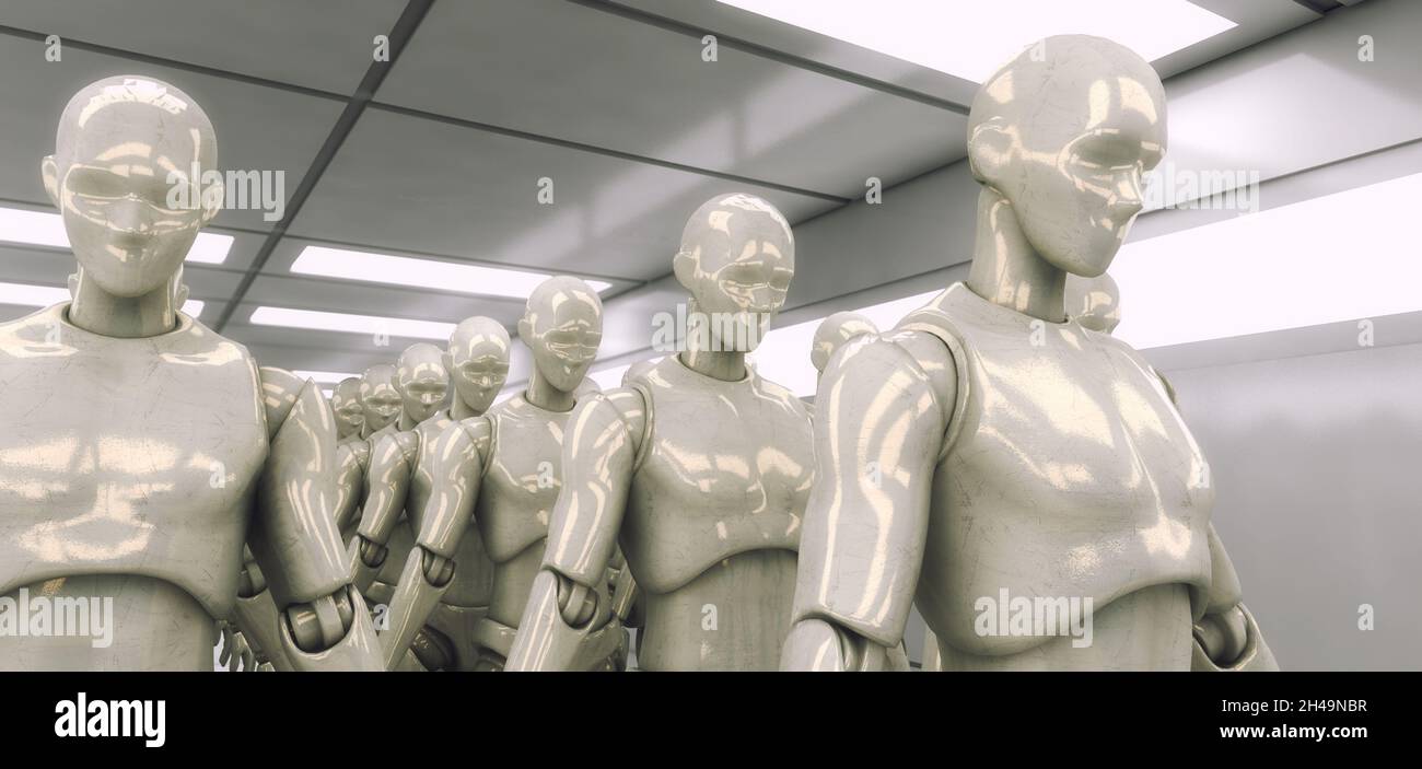 3D-Rendering. Humanoide Figuren und Sicifi-Szene Stockfoto
