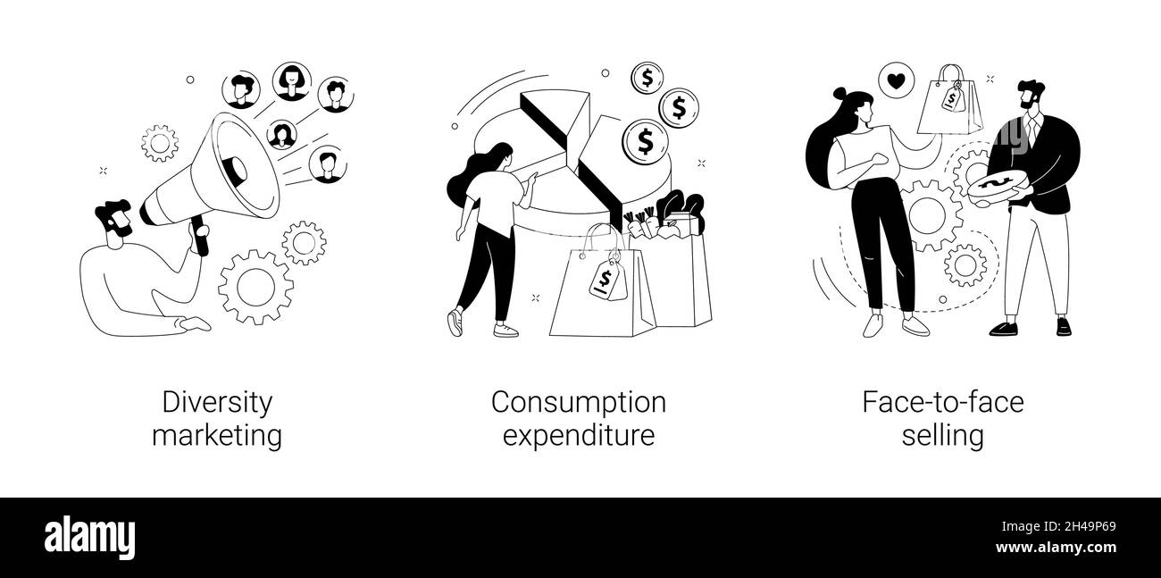 Kaufen und verkaufen Produkt abstrakte Konzept Vektor Illustrationen. Stock Vektor