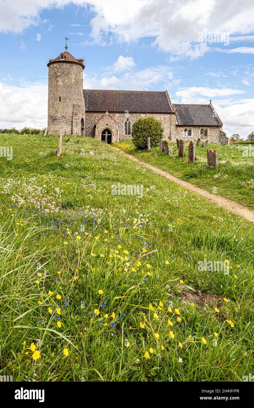 Frühling in der St. Andrews Kirche aus der normannischen Zeit im Dorf Little Snoring, Norfolk, Großbritannien Stockfoto