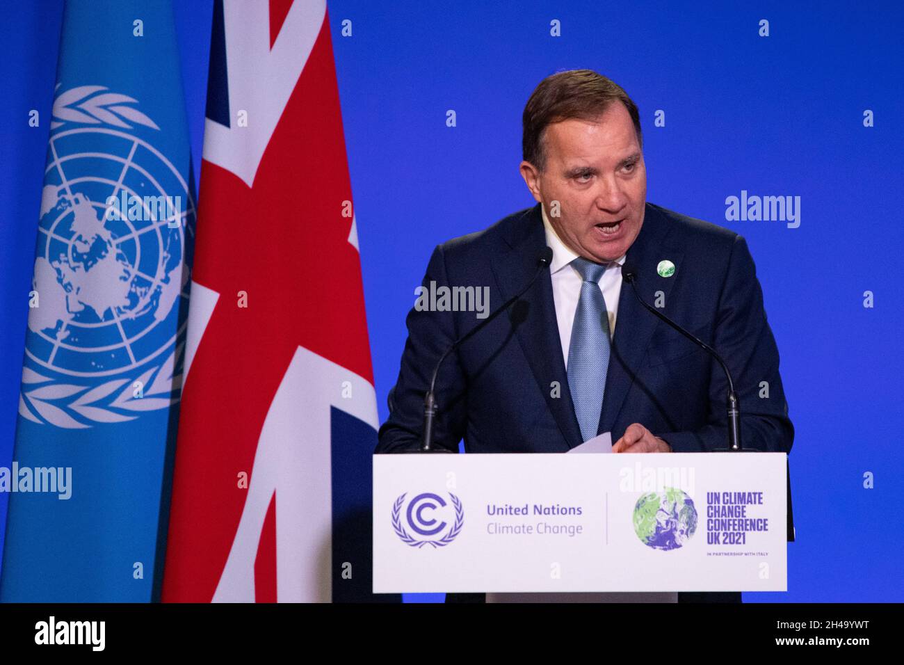Glasgow, Schottland, Großbritannien. November 2021. IM BILD: Stefan Löfven, Ministerpräsident Schwedens, sprach bei der COP26-Klimakonferenz. Quelle: Colin Fisher/Alamy Live News Stockfoto