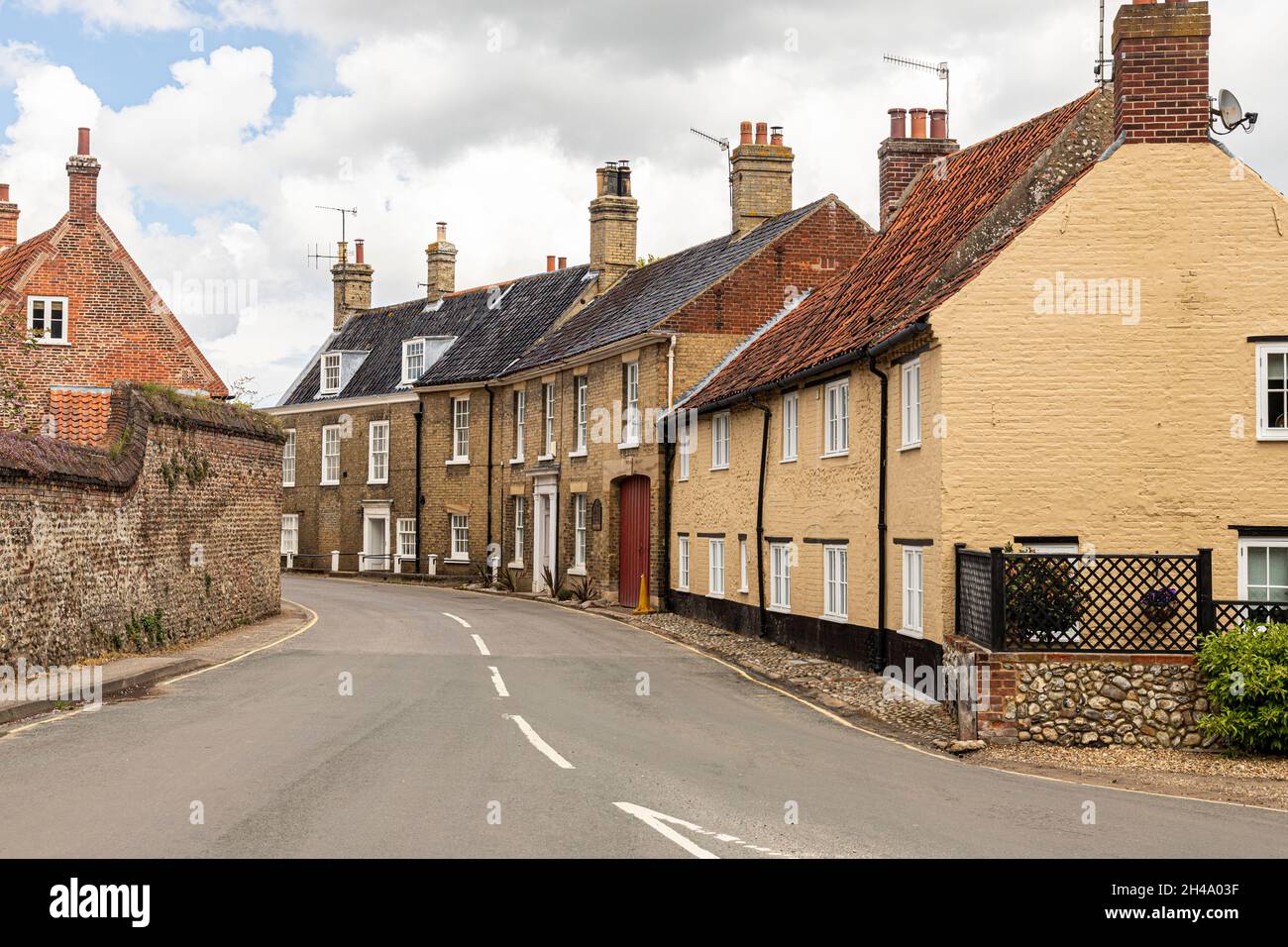 Alte Häuser im Dorf Little Walsingham, Norfolk UK. Stockfoto