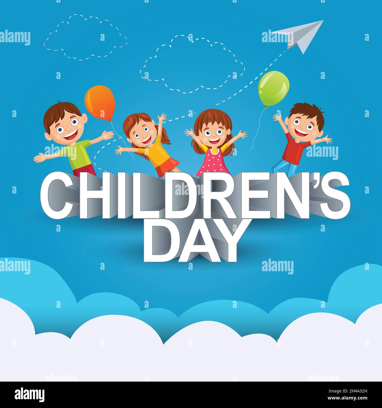 Happy Children's Day Hintergrundgrüße mit Happy Kids Vektor Illustration Design Stock Vektor