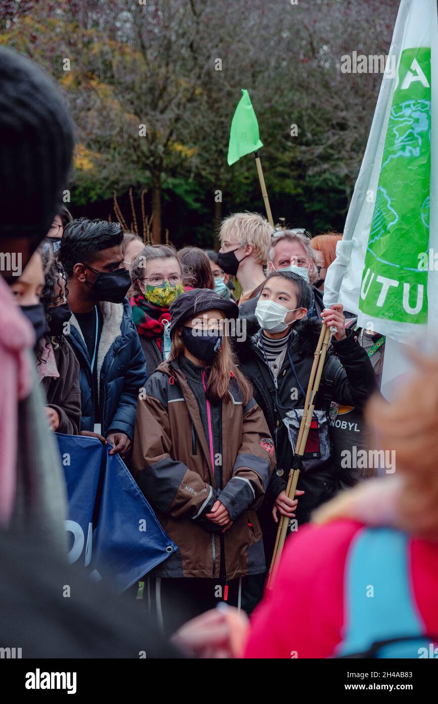 Glasgow, Großbritannien. November 2021. Klimaaktivismus Greta Thunberg hält freitags eine Rede zur zukünftigen Kundgebung in Glasgow, wo die COP26-Konferenz stattfindet. Quelle: Joao Daniel Pereira/Alamy Live News Stockfoto