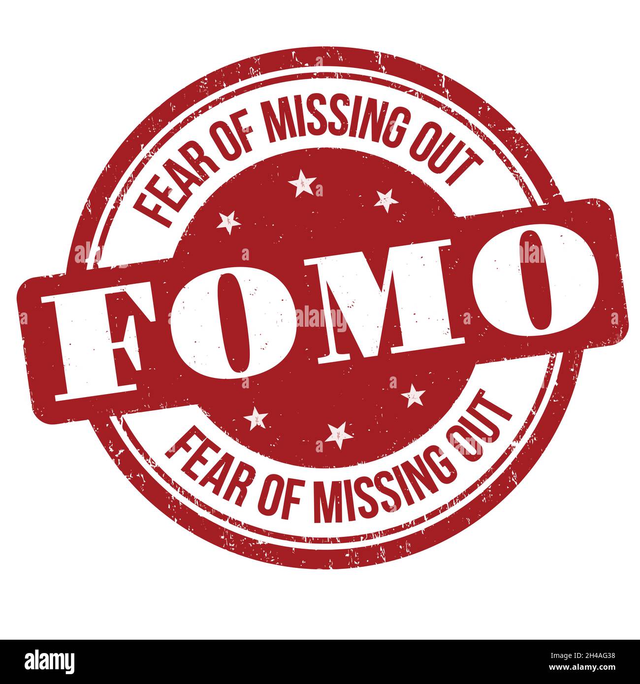 FOMO (Angst vor dem Verfehlen) grunge Gummistempel auf weißem Hintergrund, Vektorgrafik Stock Vektor