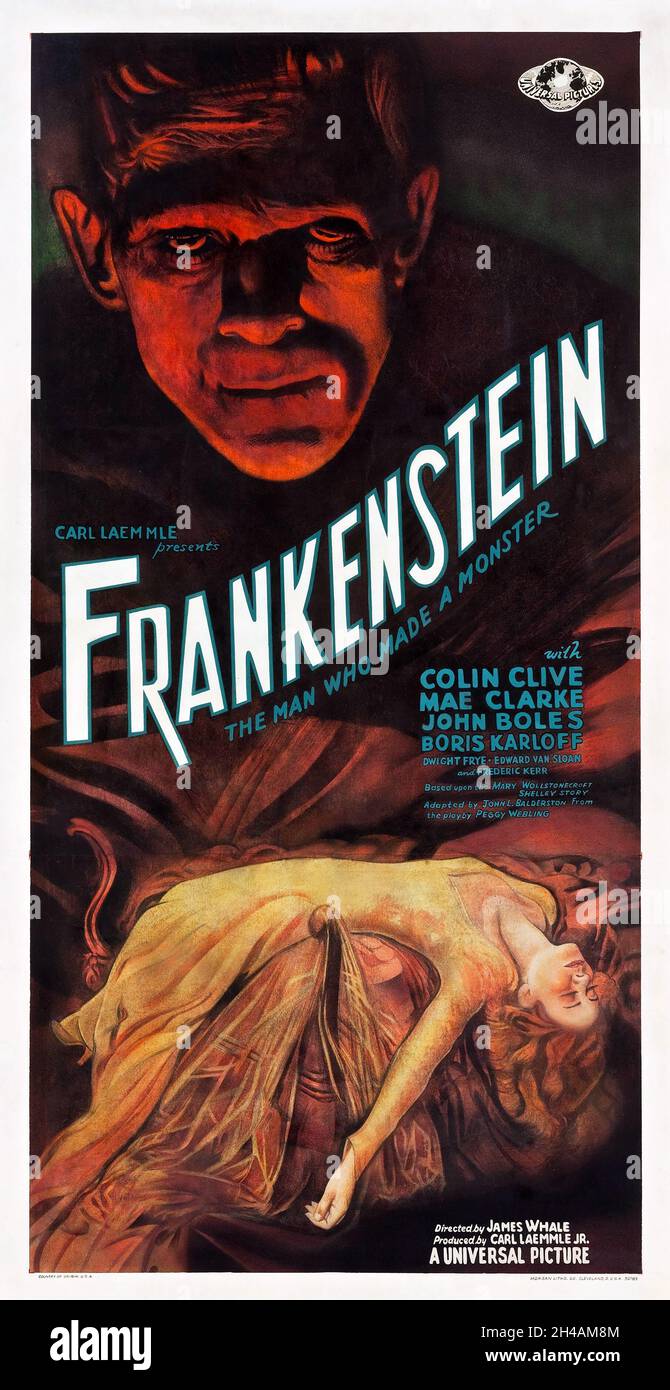 Frankenstein (Universal, 1931). Dreiblattes Poster. Stockfoto