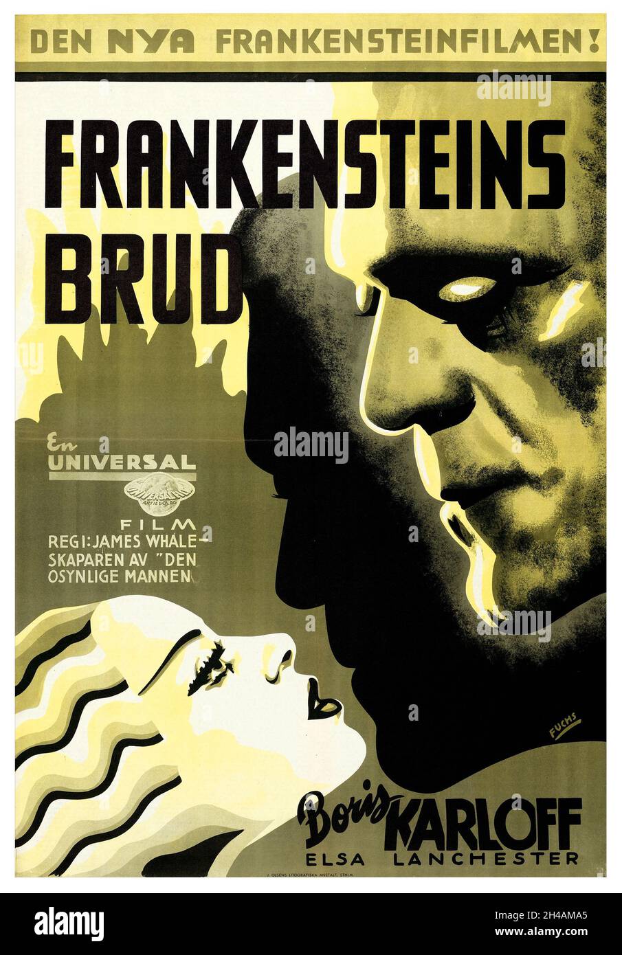 The Bride of Frankenstein (Universal, 1935) schwedisches Filmplakat 'Frankensteins brud'. Mit Boris Karloff und Elsa Lanchester. Stockfoto