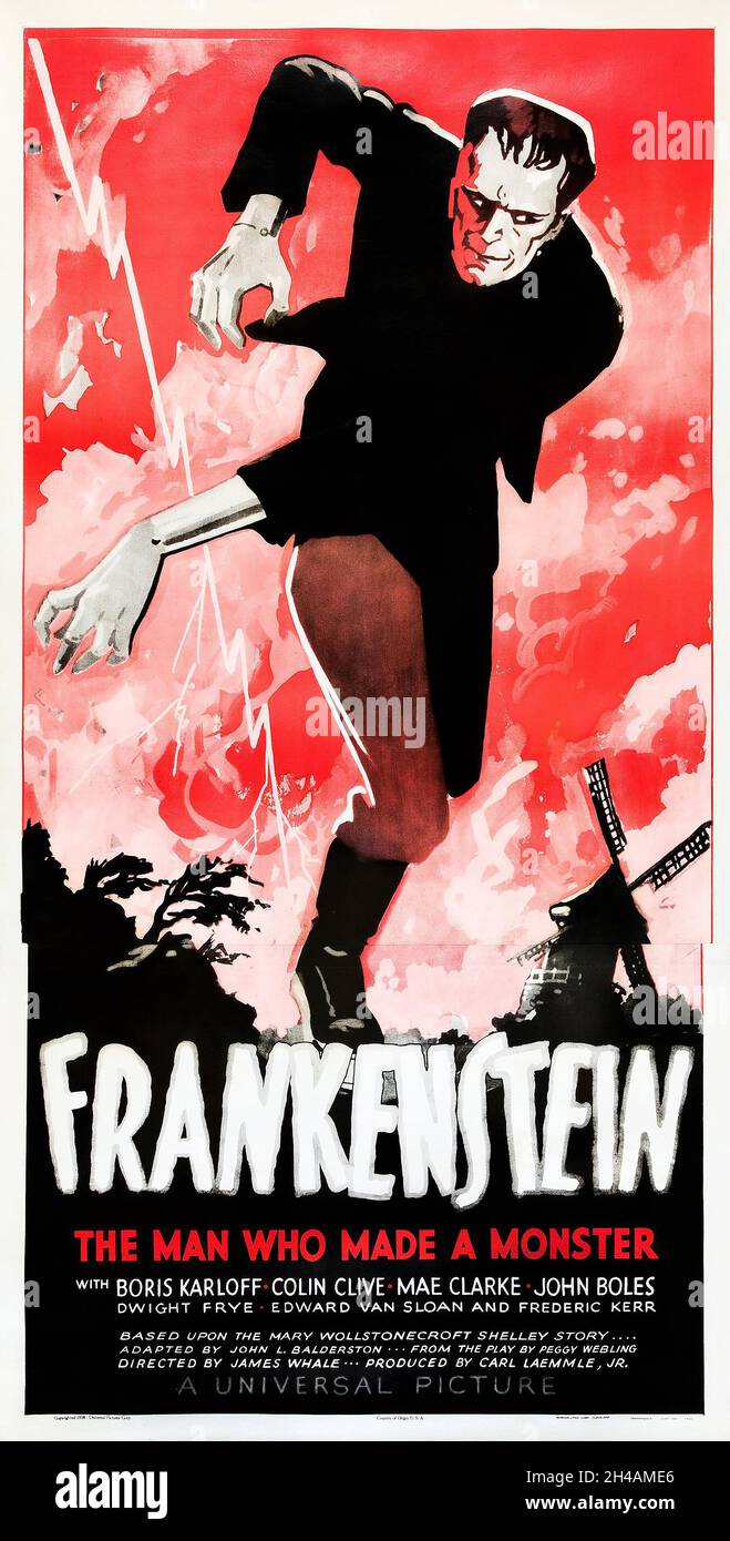 Frankenstein (Universal, R-1938). Filmposter mit drei Bögen. Stockfoto