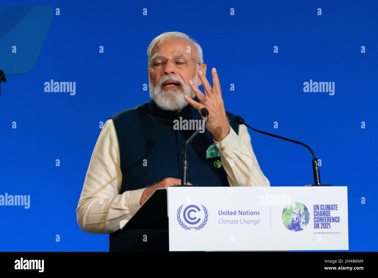 Glasgow, Schottland, Großbritannien. November 2021. Narendra Modi, der Premierminister von Indien, gibt nationale Erklärung vor der UN-Klimakonferenz COP26 in Glasgow ab. Iain Masterton/Alamy Live News. Stockfoto