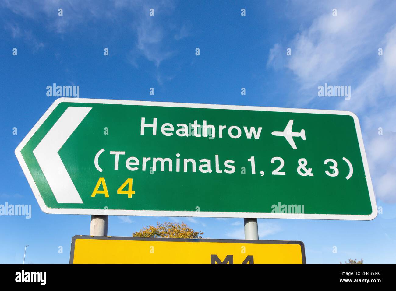 Verkehrsschild Flughafen Heathrow, Cranford, London Borough of Hounslow, Greater London, England, Vereinigtes Königreich Stockfoto