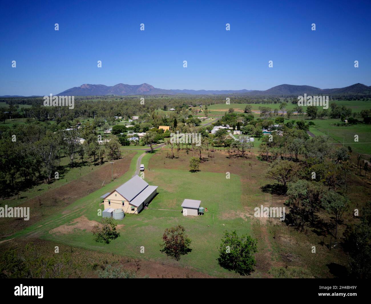 Luftaufnahme des historischen Gemeindehauses in Degilbo Queensland Australien Stockfoto