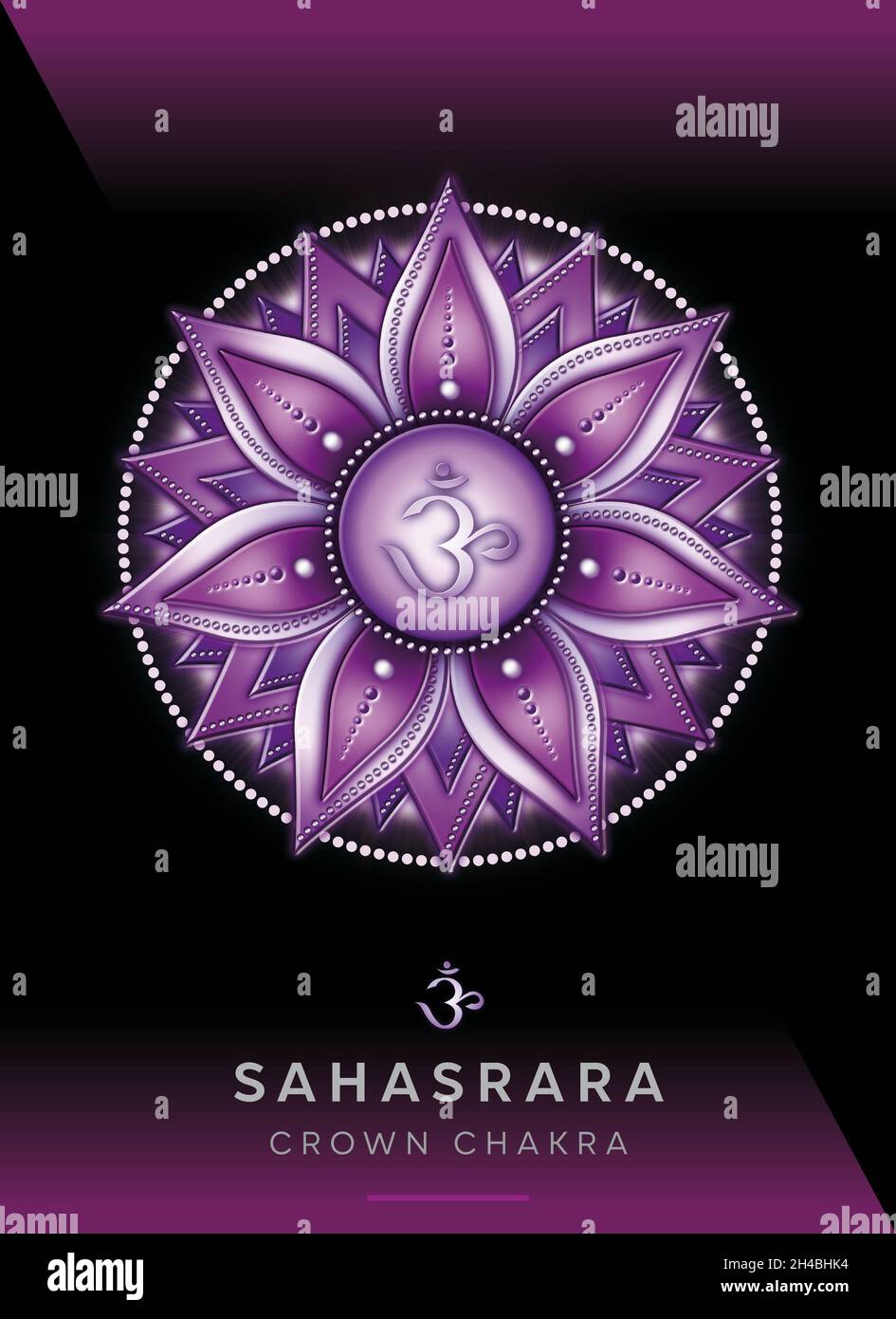 Chakra-Symbole, Crown Chakra - SAHASRARA - Wissen, Bewusstsein, Erfüllung, Spiritualität - 'Ich VERSTEHE' Stockfoto