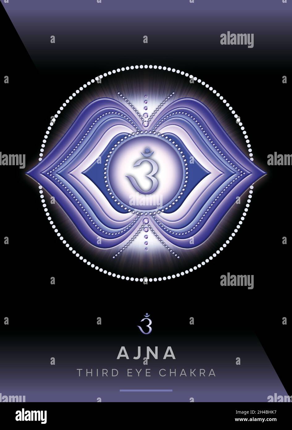 Chakra-Symbole, Chakra des dritten Auges - AJNA - Intuition, Klarheit, Meditation, Vertrauen - 'Ich SEHE' Stockfoto