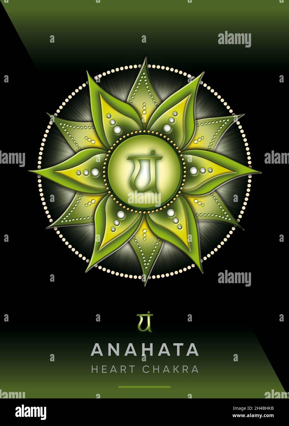 Chakra Symbole, Herz Chakra - ANAHATA - Akzeptanz, Liebe, Mitgefühl, Aufschrift - 'Ich LIEBE' Stockfoto