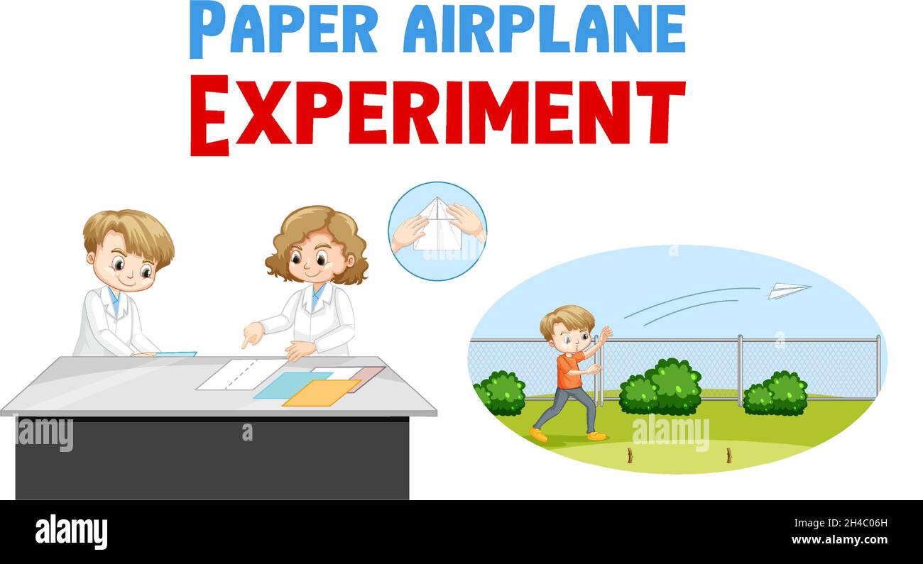 Papier Flugzeug Experiment mit Wissenschaftler Kinder Illustration Stock Vektor