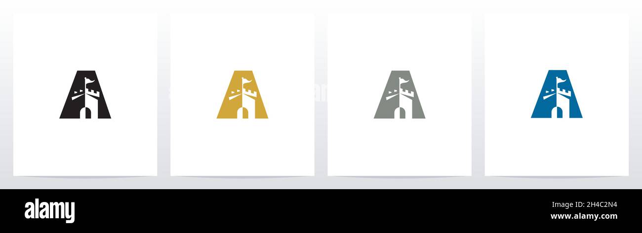 Schloss mit Flagge auf Brief Logo Design A Stock Vektor